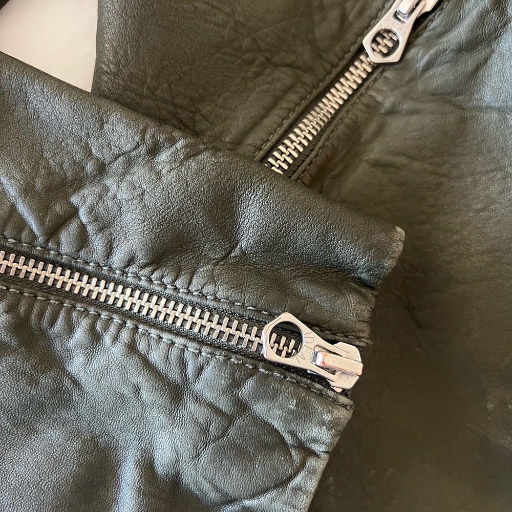 Madewell Washed Leather Motorcycle Jacket Dark Forest S - Picture 4 of 8